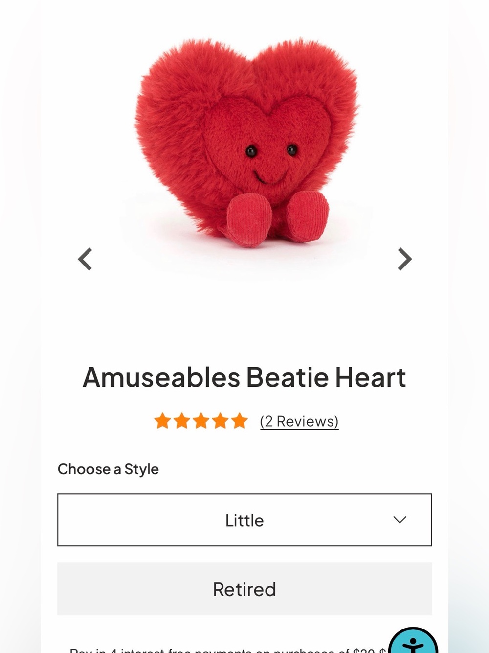 Jellycat Amuseables Beatie Heart - Retired